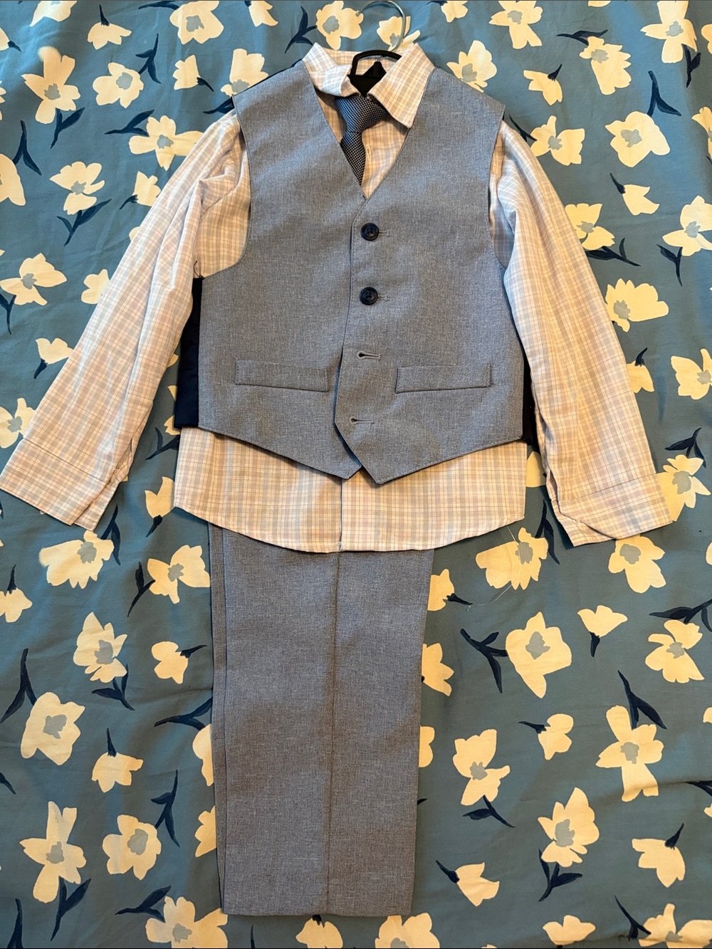 Calvin Klein Boys Gray Dress Vest, Pants & Plaid Shirt Set